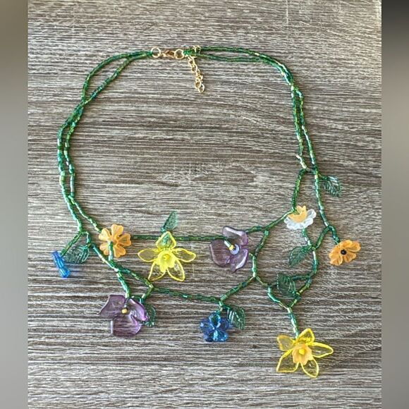 Bohemian flower necklace A375 - Picture 3 of 5